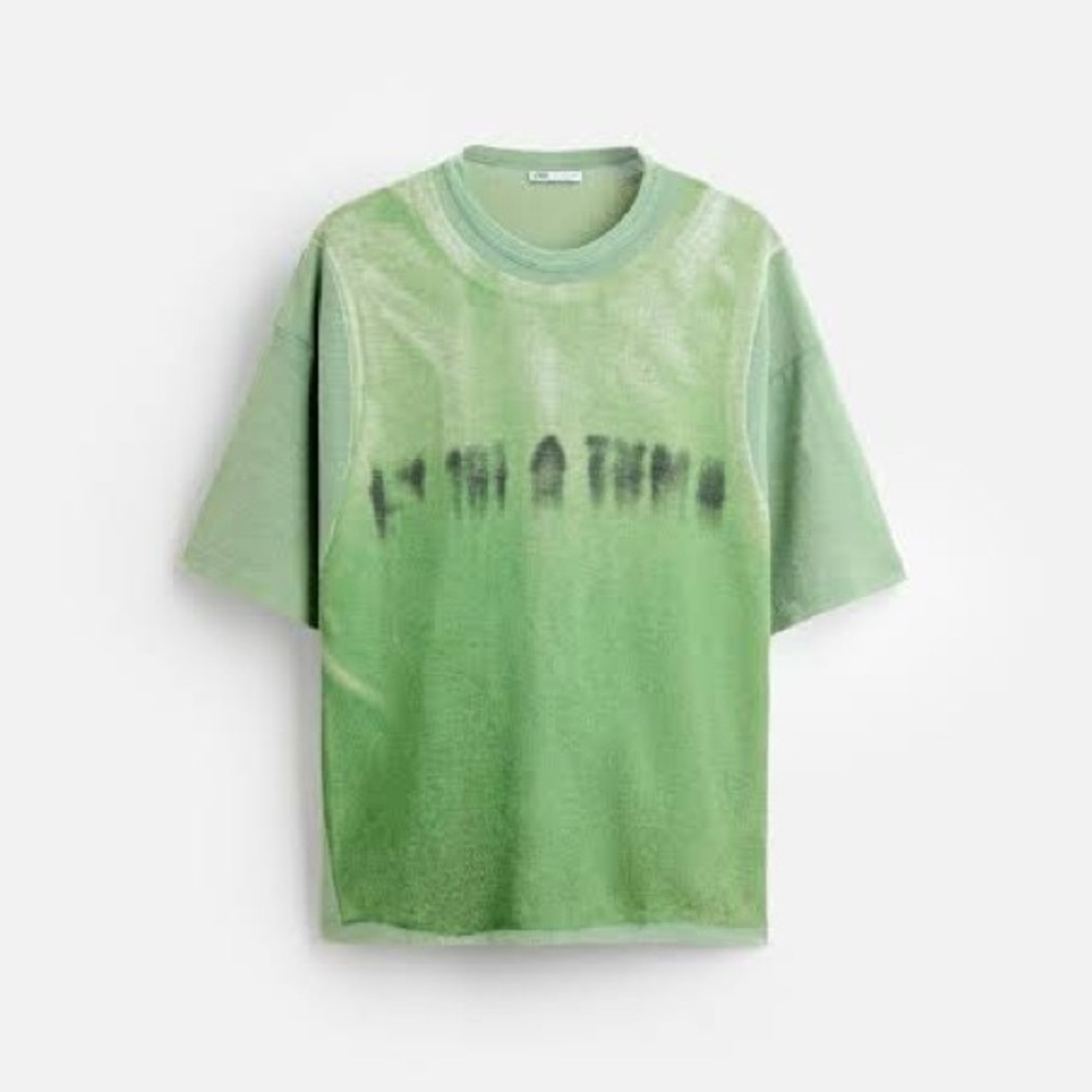 Zara Green and White Tie-Dye Top Size Small